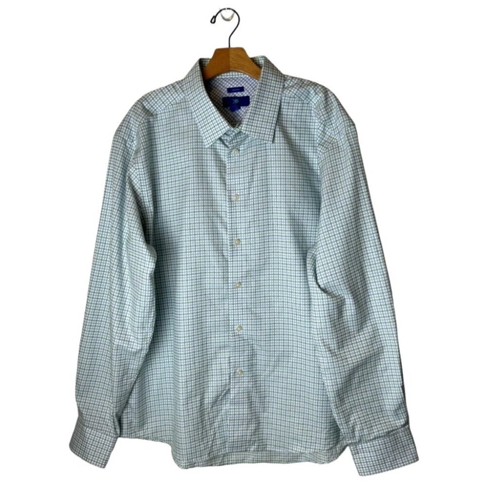 Egara Shirt Men XXL Blue Green Checked Collared‎ Non Iron Button Down Preppy
